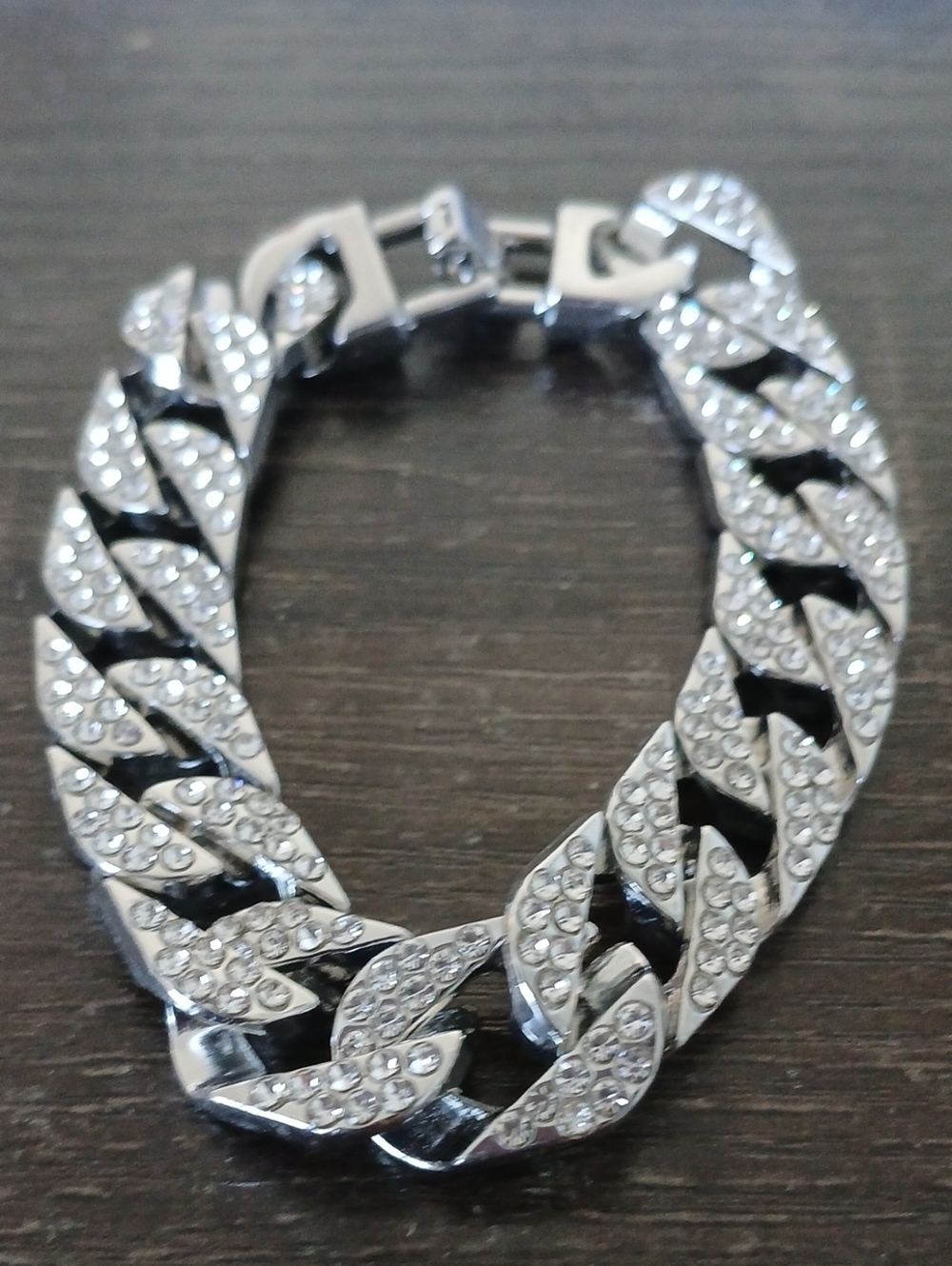 Rhinestone Pavé Silver-Tone Curb Link Bracelet - Picture 1 of 5